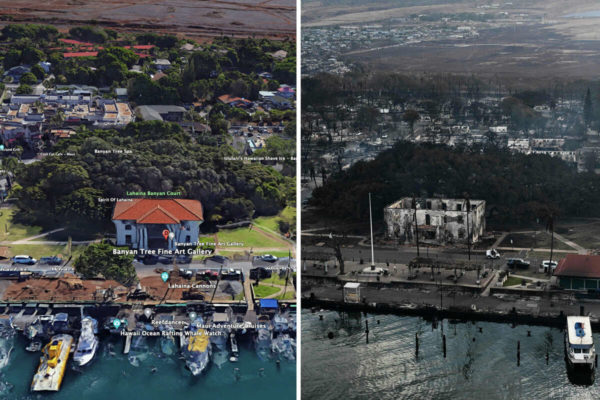 Lahaina before and after the fires. 