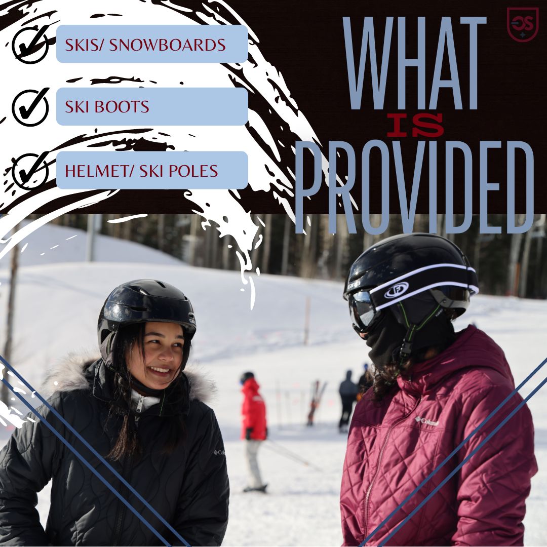 Mackenzie Chin Sang and Layla Hubler, 12th grade, discuss their next trip down the slopes. 