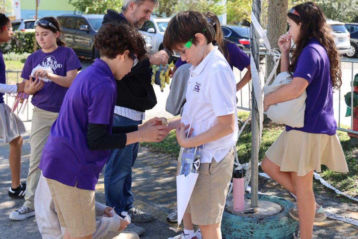 6th grade engineering worked on decorating their bottle rockets in class and then headed outside to watch to see if they worked. 