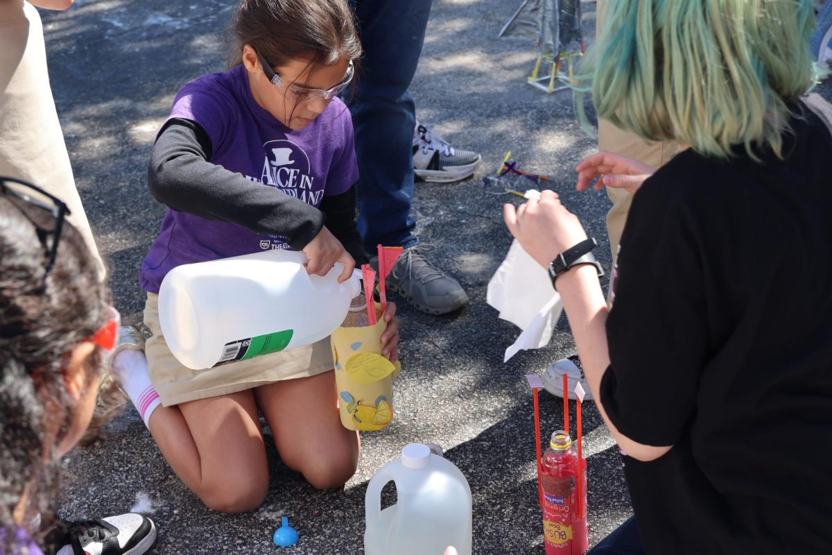 Mr. Moore's 6th grade engineering class made bottle rockets erupt using vinegar. 
