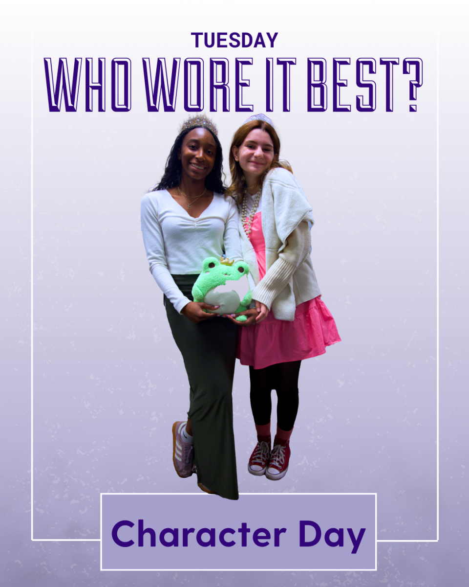 Amaya Lewis and Charlotte Drake, 11th grade, dressed up as Tiana and Charlotte from The Princess and the Frog. 