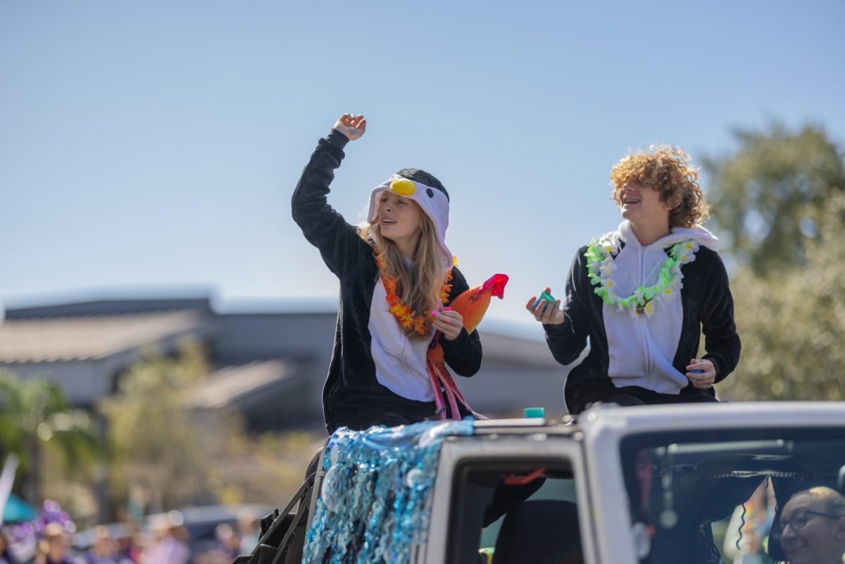Ava Crozier and Caden Tucker in the homecoming parade. 
