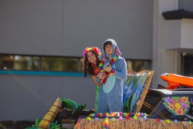 Gianna Dottore and Zadiel Vientos on their Lilo and Stitch hoco parade float. 
