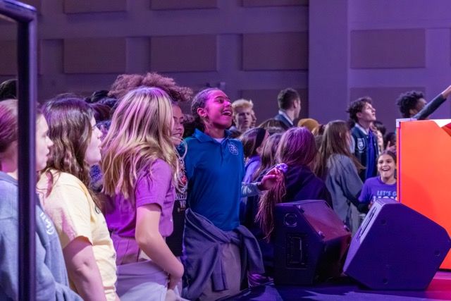 Harper Clark, sixth grade, worshiping with her fellow sixth graders during Goodbye Yesterday on the last day of Spiritual Emphasis Week.